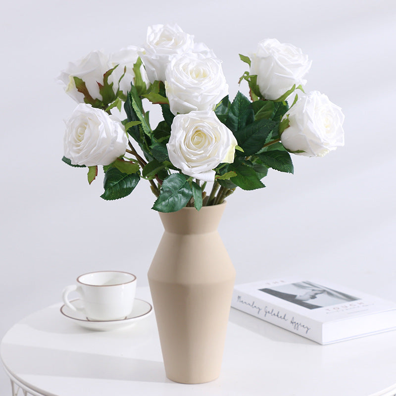 17 Inch Artificial Realistic Pink and White Roses Bouquet, Real Touch Silk Flowers, Bulk Wholesale, 17" Stems