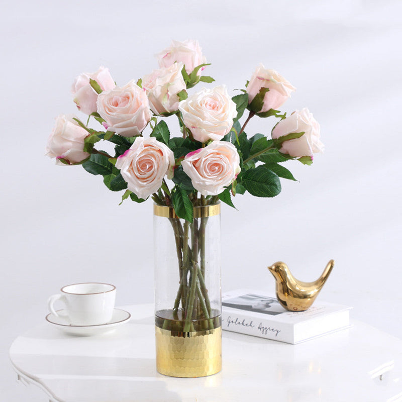 17 Inch Artificial Realistic Pink and White Roses Bouquet, Real Touch Silk Flowers, Bulk Wholesale, 17" Stems