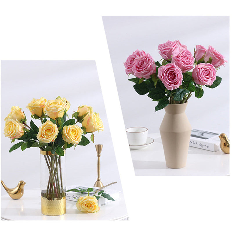 17 Inch Artificial Realistic Pink and White Roses Bouquet, Real Touch Silk Flowers, Bulk Wholesale, 17" Stems