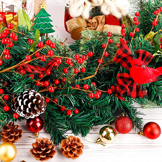 16 Inch Artificial Red Berry Picks Spray Stems 16 Pcs Christmas Decoration