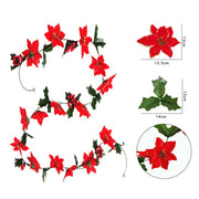 98 Inch Poinsettia Garland with Holly Leaves, Artificial Christmas Decoration, Bulk Quantity