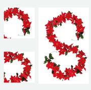 98 Inch Poinsettia Garland with Holly Leaves, Artificial Christmas Decoration, Bulk Quantity