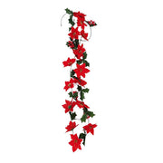 98 Inch Poinsettia Garland with Holly Leaves, Artificial Christmas Decoration, Bulk Quantity