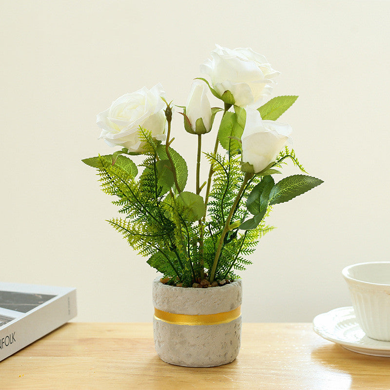 11 Inch Artificial Silk Rose Potted Plant with Vase – Bulk Wholesale, 1 Pc