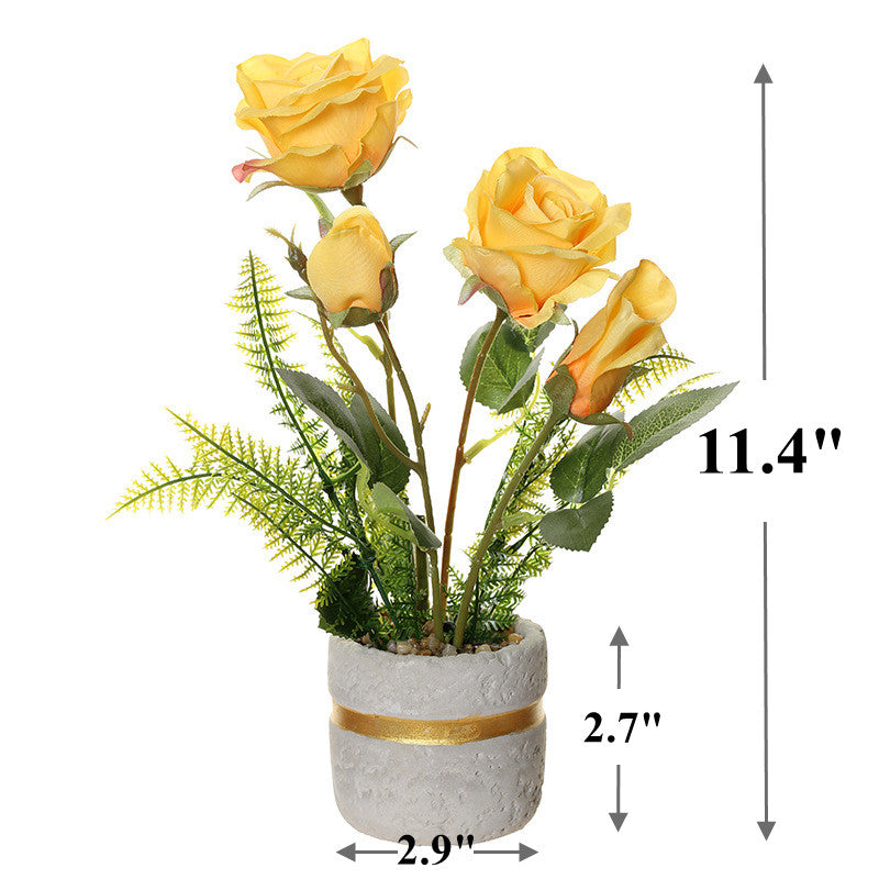11 Inch Artificial Silk Rose Potted Plant with Vase – Bulk Wholesale, 1 Pc