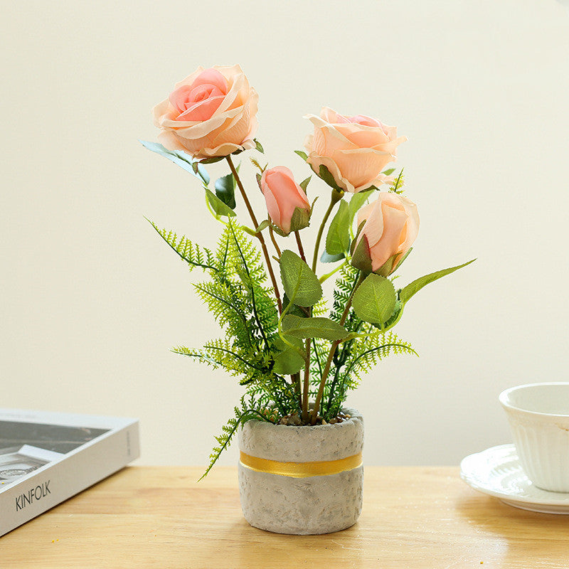 11 Inch Artificial Silk Rose Potted Plant with Vase – Bulk Wholesale, 1 Pc