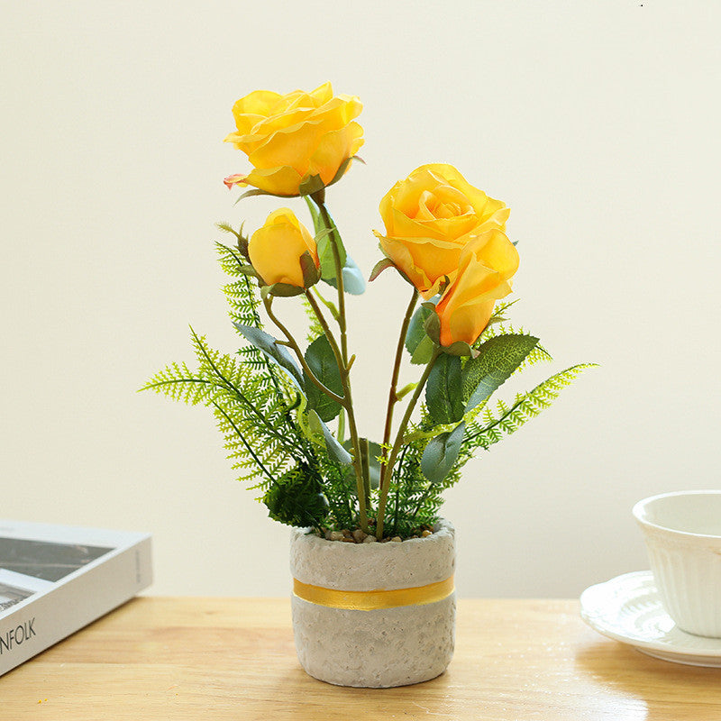 11 Inch Artificial Silk Rose Potted Plant with Vase – Bulk Wholesale, 1 Pc