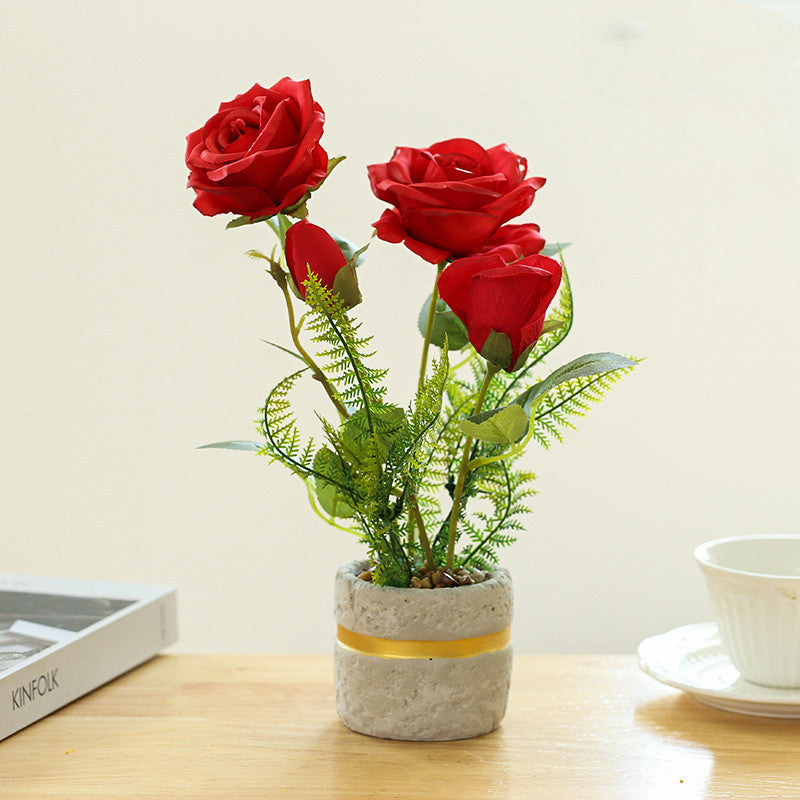 11 Inch Artificial Silk Rose Potted Plant with Vase – Bulk Wholesale, 1 Pc