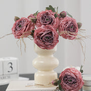 5 Pcs 9.8 Inch Artificial Retro Rose Stems with Burnt Edge for Bouquet Arrangement