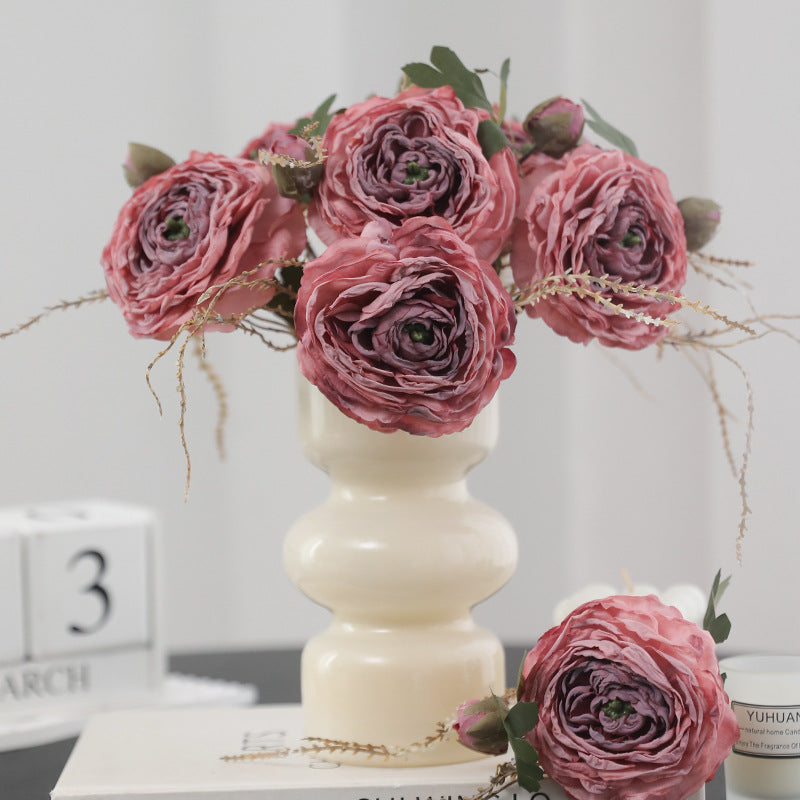 5 Pcs 9.8 Inch Artificial Retro Rose Stems with Burnt Edge for Bouquet Arrangement