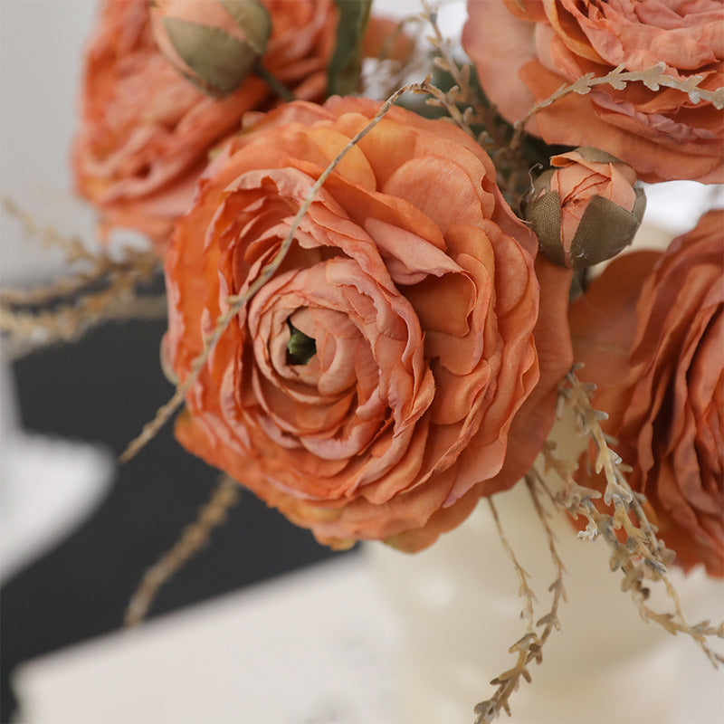 5 Pcs 9.8 Inch Artificial Retro Rose Stems with Burnt Edge for Bouquet Arrangement