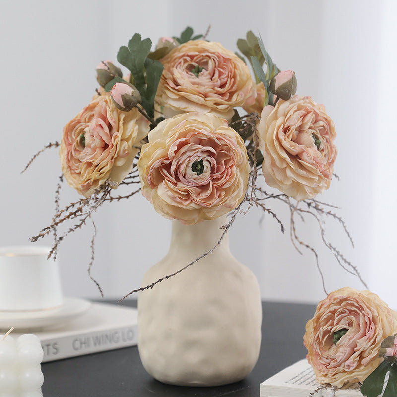 5 Pcs 9.8 Inch Artificial Retro Rose Stems with Burnt Edge for Bouquet Arrangement