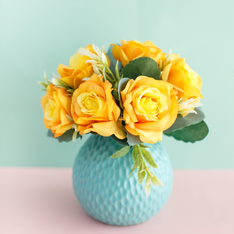 Artificial Rose Flowers 12 Inch 10 Pcs Bulk Tabletop Decor Silk Fake Flowers in Planter