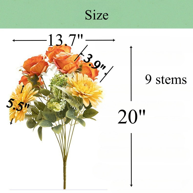 20 Inch Artificial Silk Rose and Dahlia Bouquet, Large Mixed Flower Bush, 1 Pc