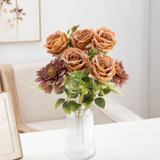 20 Inch Artificial Silk Rose and Dahlia Bouquet, Large Mixed Flower Bush, 1 Pc