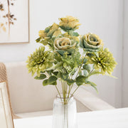 20 Inch Artificial Silk Rose and Dahlia Bouquet, Large Mixed Flower Bush, 1 Pc