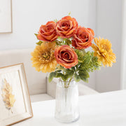 20 Inch Artificial Silk Rose and Dahlia Bouquet, Large Mixed Flower Bush, 1 Pc