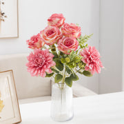 20 Inch Artificial Silk Rose and Dahlia Bouquet, Large Mixed Flower Bush, 1 Pc