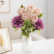 20 Inch Artificial Silk Rose and Dahlia Bouquet, Large Mixed Flower Bush, 1 Pc