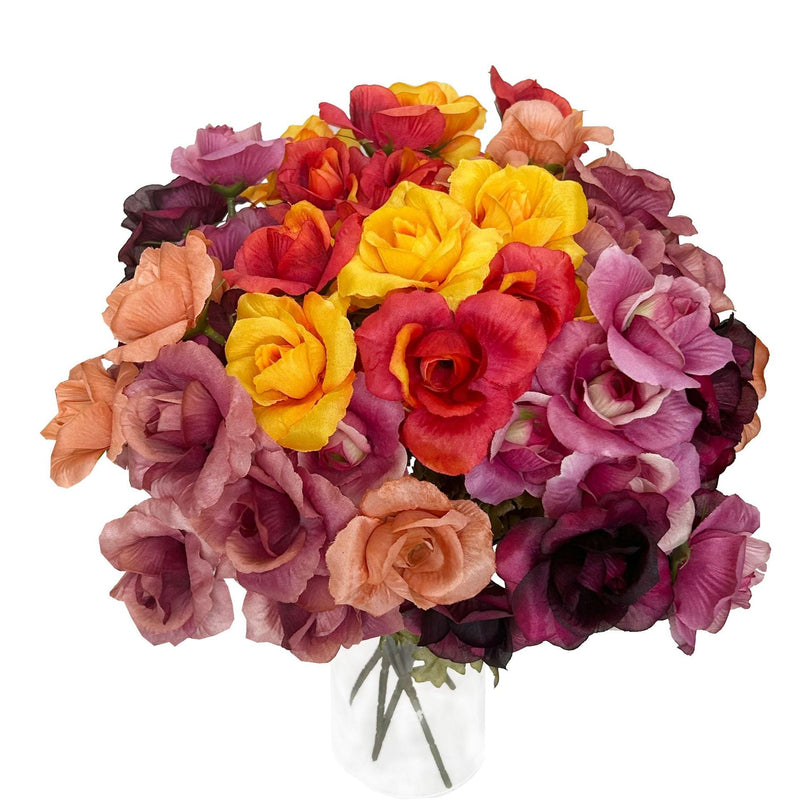 14.9 Inch Artificial Rose Bush Bouquet, 1 Pc Faux Silk Flower Arrangement for Fall Autumn Home Decor