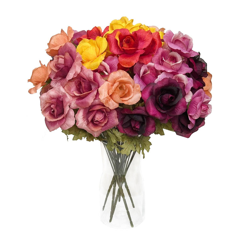 14.9 Inch Artificial Rose Bush Bouquet, 1 Pc Faux Silk Flower Arrangement for Fall Autumn Home Decor