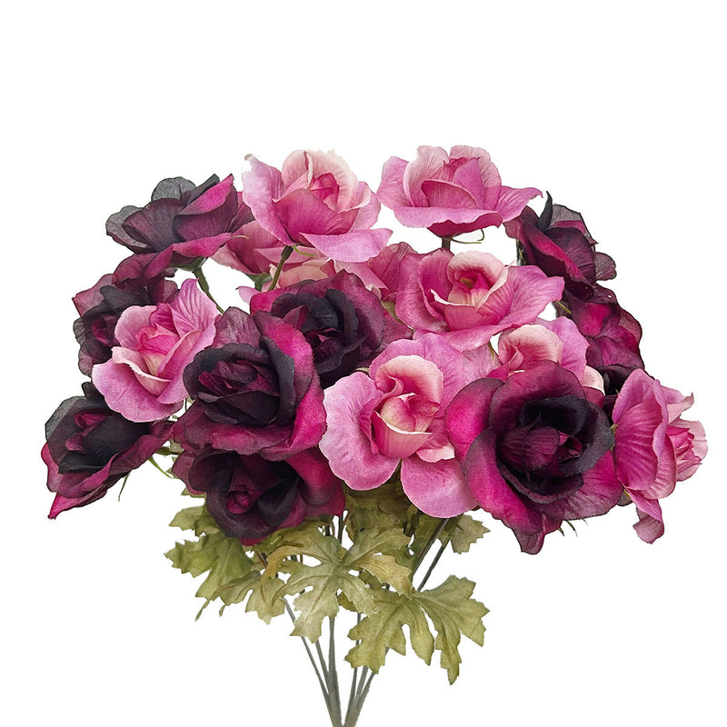 14.9 Inch Artificial Rose Bush Bouquet, 1 Pc Faux Silk Flower Arrangement for Fall Autumn Home Decor