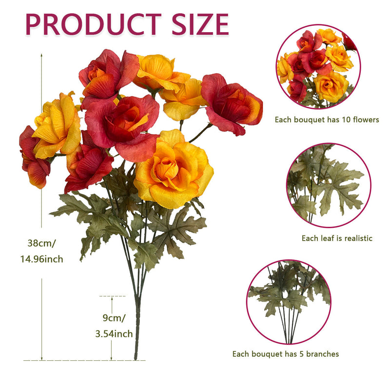 14.9 Inch Artificial Rose Bush Bouquet, 1 Pc Faux Silk Flower Arrangement for Fall Autumn Home Decor