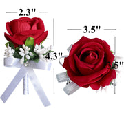Artificial Rose Corsage Wristlet Bands and Men Boutonnieres Set, Bulk Wedding Flowers, Silk, Multiple Colors