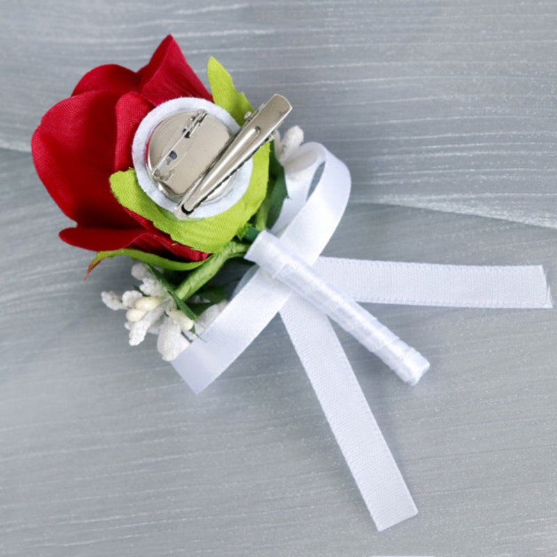 Artificial Rose Corsage Wristlet Bands and Men Boutonnieres Set, Bulk Wedding Flowers, Silk, Multiple Colors