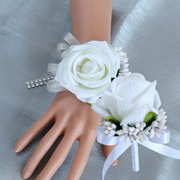 Artificial Rose Corsage Wristlet Bands and Men Boutonnieres Set, Bulk Wedding Flowers, Silk, Multiple Colors