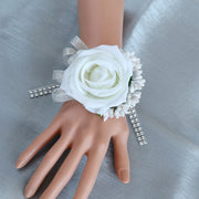 Artificial Rose Corsage Wristlet Bands and Men Boutonnieres Set, Bulk Wedding Flowers, Silk, Multiple Colors