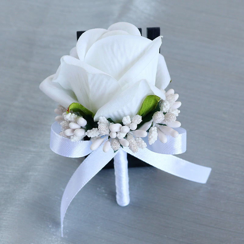 Artificial Rose Corsage Wristlet Bands and Men Boutonnieres Set, Bulk Wedding Flowers, Silk, Multiple Colors