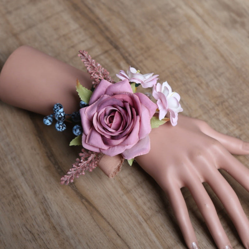 Artificial Rose Wrist Corsage 10 Pcs Silk Flowers for Wedding Bride Party Bulk