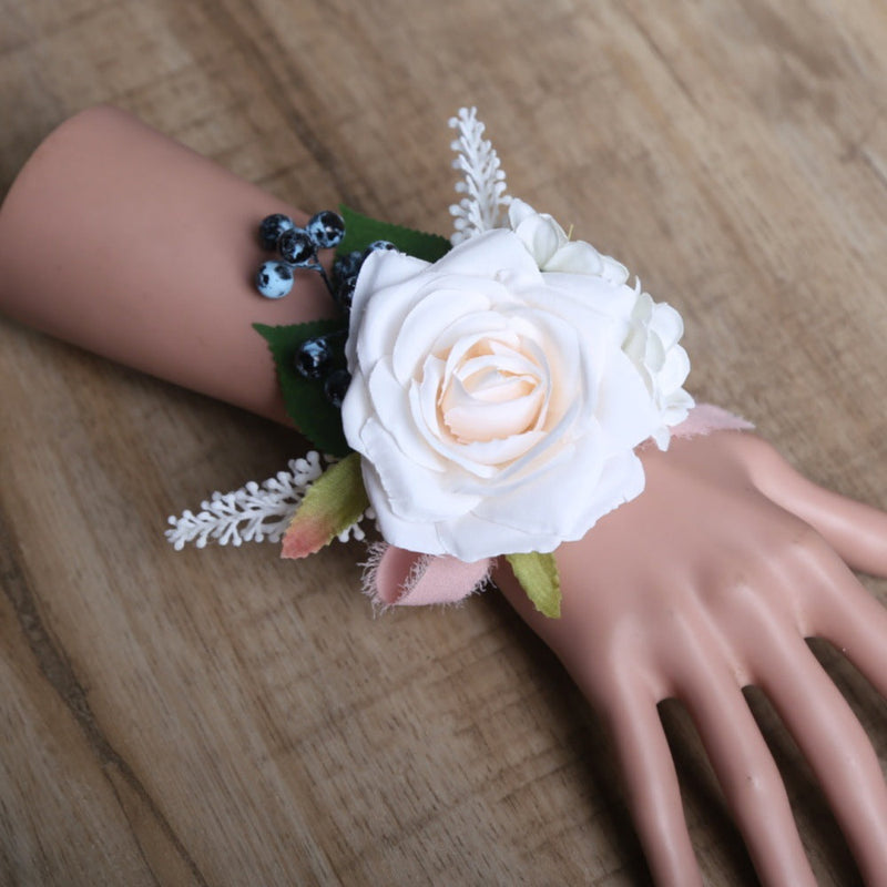 Artificial Rose Wrist Corsage 10 Pcs Silk Flowers for Wedding Bride Party Bulk