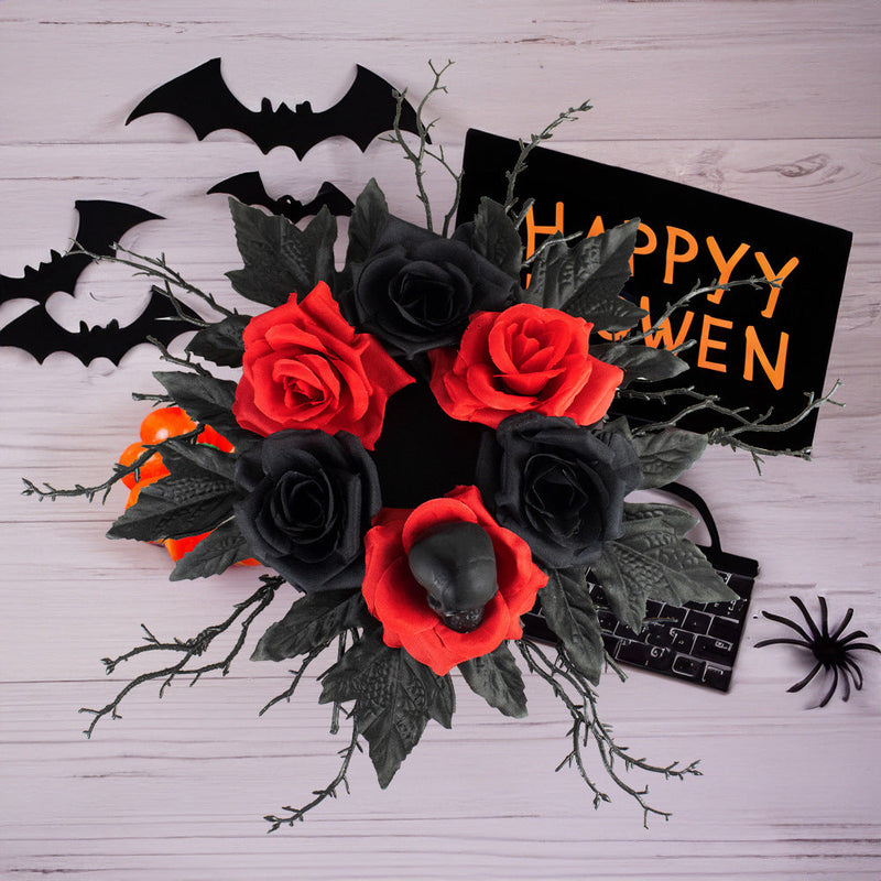 10 Pcs Artificial Rose Flower Candle Rings for Halloween Centerpiece Wreaths Floral Decor