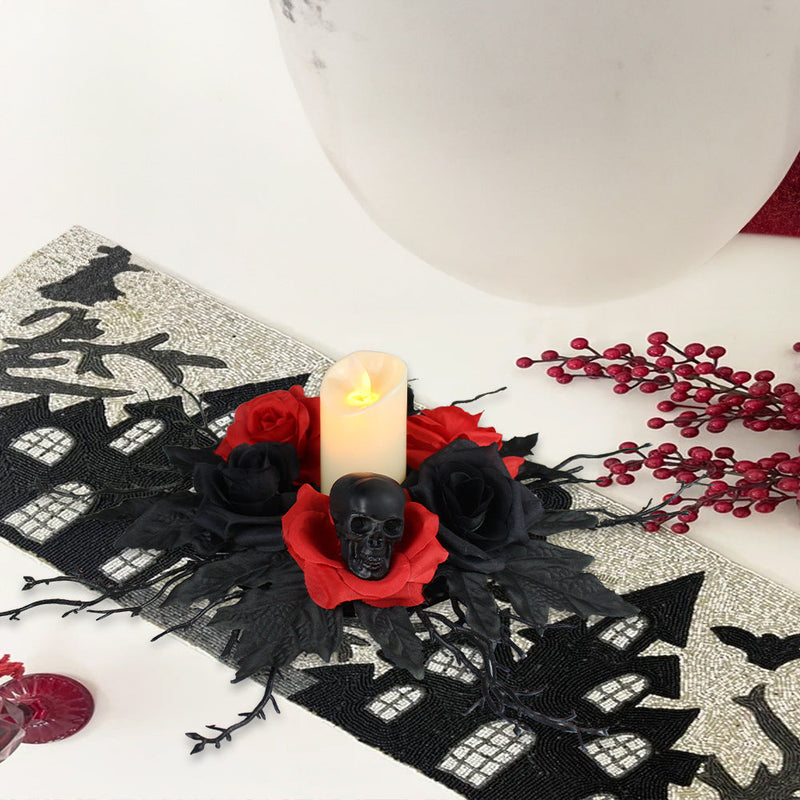 10 Pcs Artificial Rose Flower Candle Rings for Halloween Centerpiece Wreaths Floral Decor