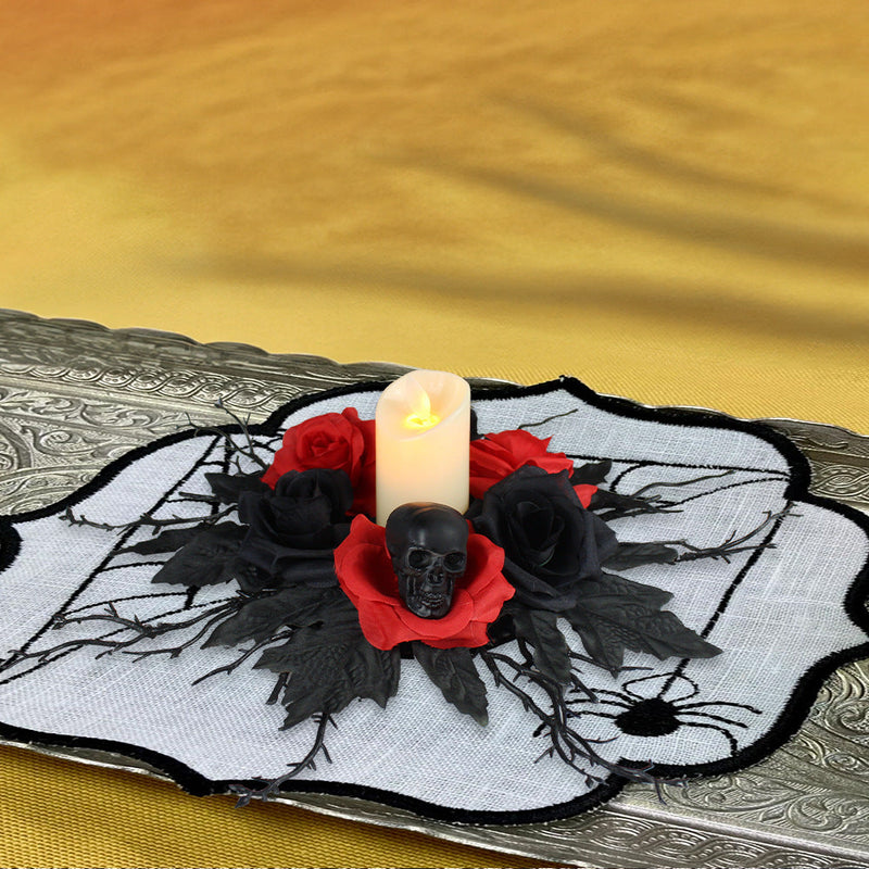 10 Pcs Artificial Rose Flower Candle Rings for Halloween Centerpiece Wreaths Floral Decor