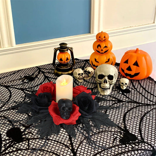 10 Pcs Artificial Rose Flower Candle Rings for Halloween Centerpiece Wreaths Floral Decor