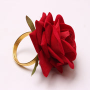 6 Pcs Artificial Silk Rose Napkin Rings with Gold Metal Holder Set