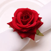 6 Pcs Artificial Silk Rose Napkin Rings with Gold Metal Holder Set