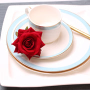 6 Pcs Artificial Silk Rose Napkin Rings with Gold Metal Holder Set
