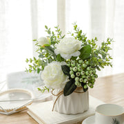 7 Inch Artificial Rose and Berries Bouquet in Vase, 1 Pc Silk Floral Arrangement