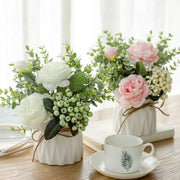 7 Inch Artificial Rose and Berries Bouquet in Vase, 1 Pc Silk Floral Arrangement