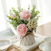7 Inch Artificial Rose and Berries Bouquet in Vase, 1 Pc Silk Floral Arrangement