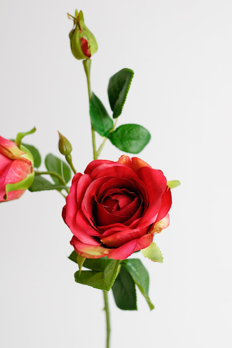 Rose Spray Artificial Silk Flowers 12 Inch 6 Stems Red Silk Roses