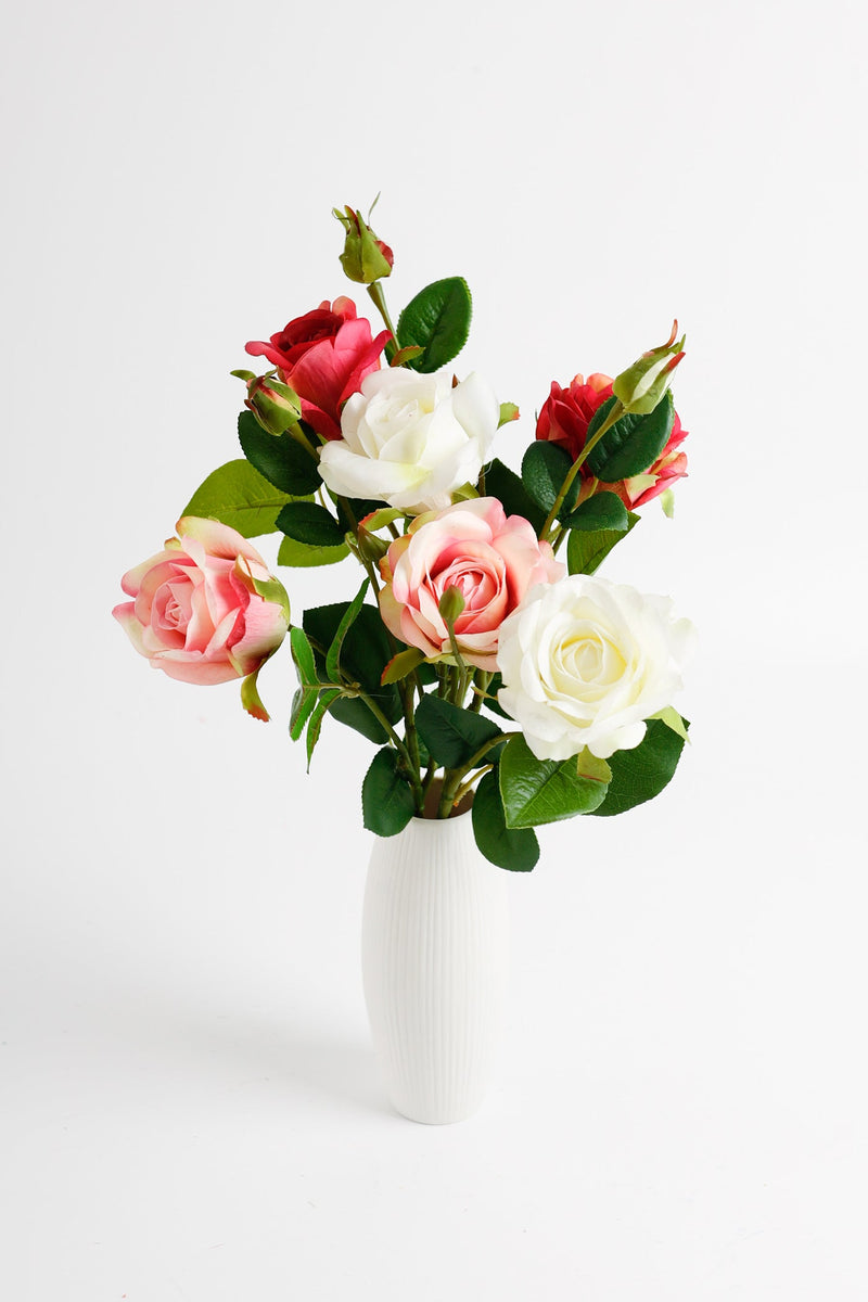 Rose Spray Artificial Silk Flowers 12 Inch 6 Stems Red Silk Roses