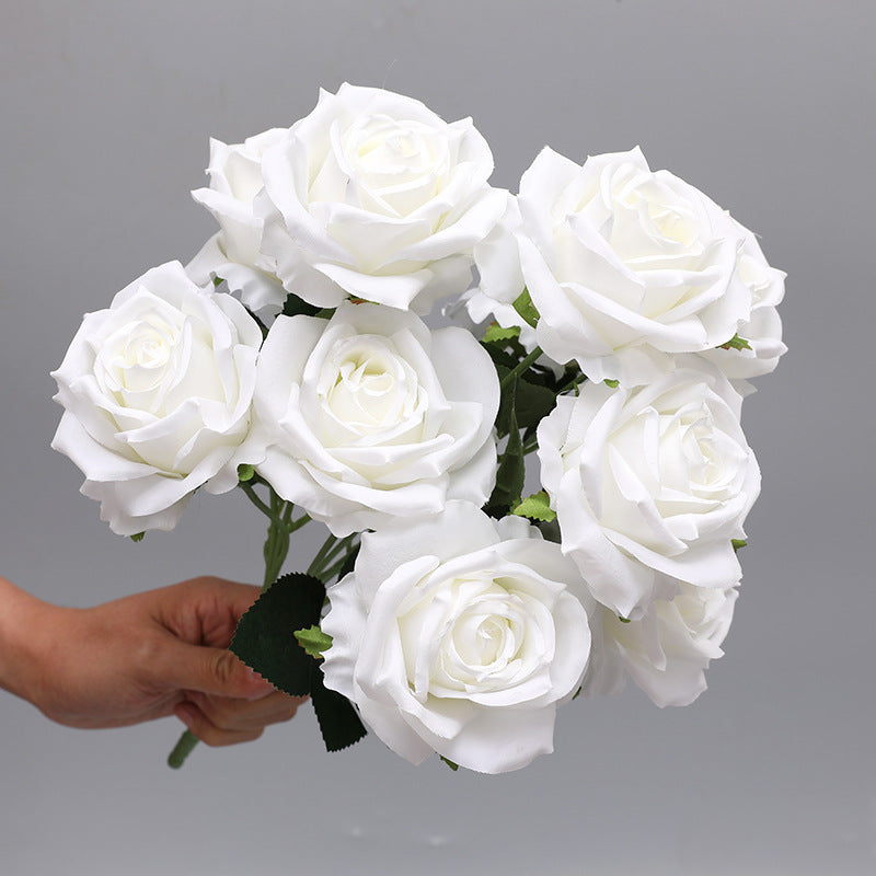 17 Inch Faux Silk Rose Bush Bouquet, Bulk Wholesale Artificial Roses, Multiple Stems