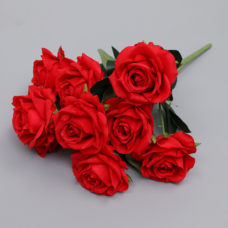 17 Inch Faux Silk Rose Bush Bouquet, Bulk Wholesale Artificial Roses, Multiple Stems