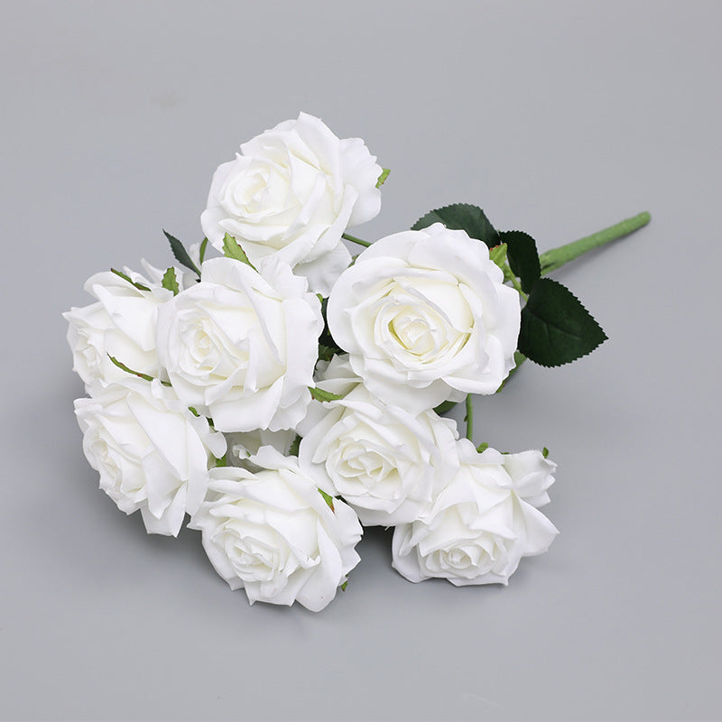 17 Inch Faux Silk Rose Bush Bouquet, Bulk Wholesale Artificial Roses, Multiple Stems