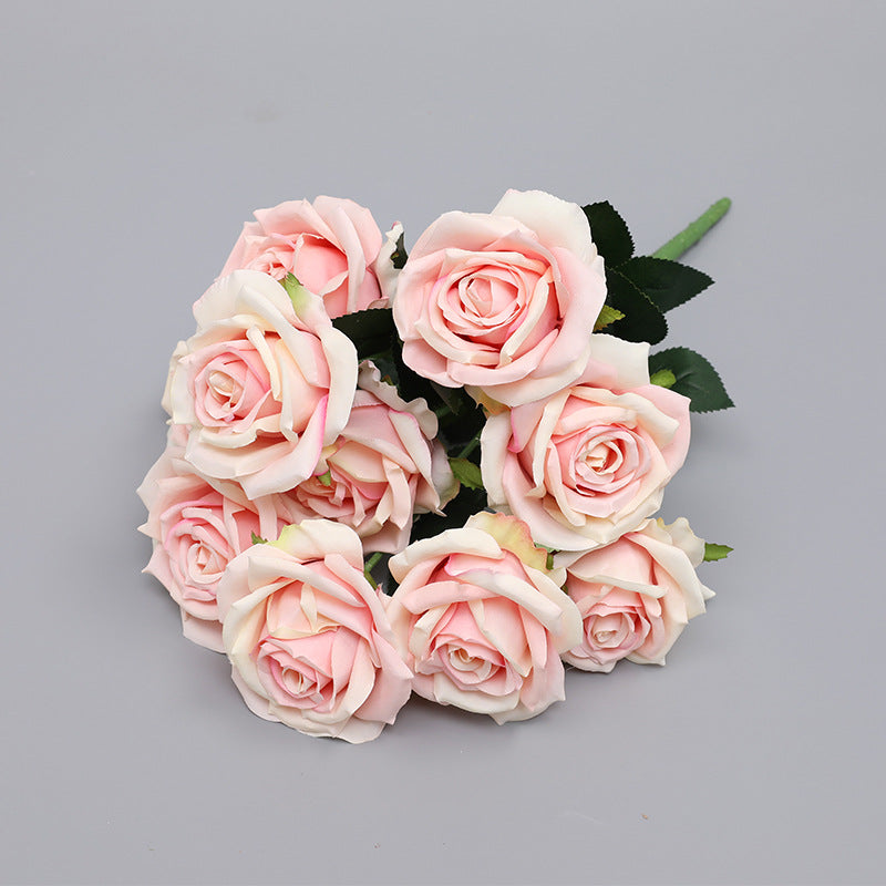17 Inch Faux Silk Rose Bush Bouquet, Bulk Wholesale Artificial Roses, Multiple Stems